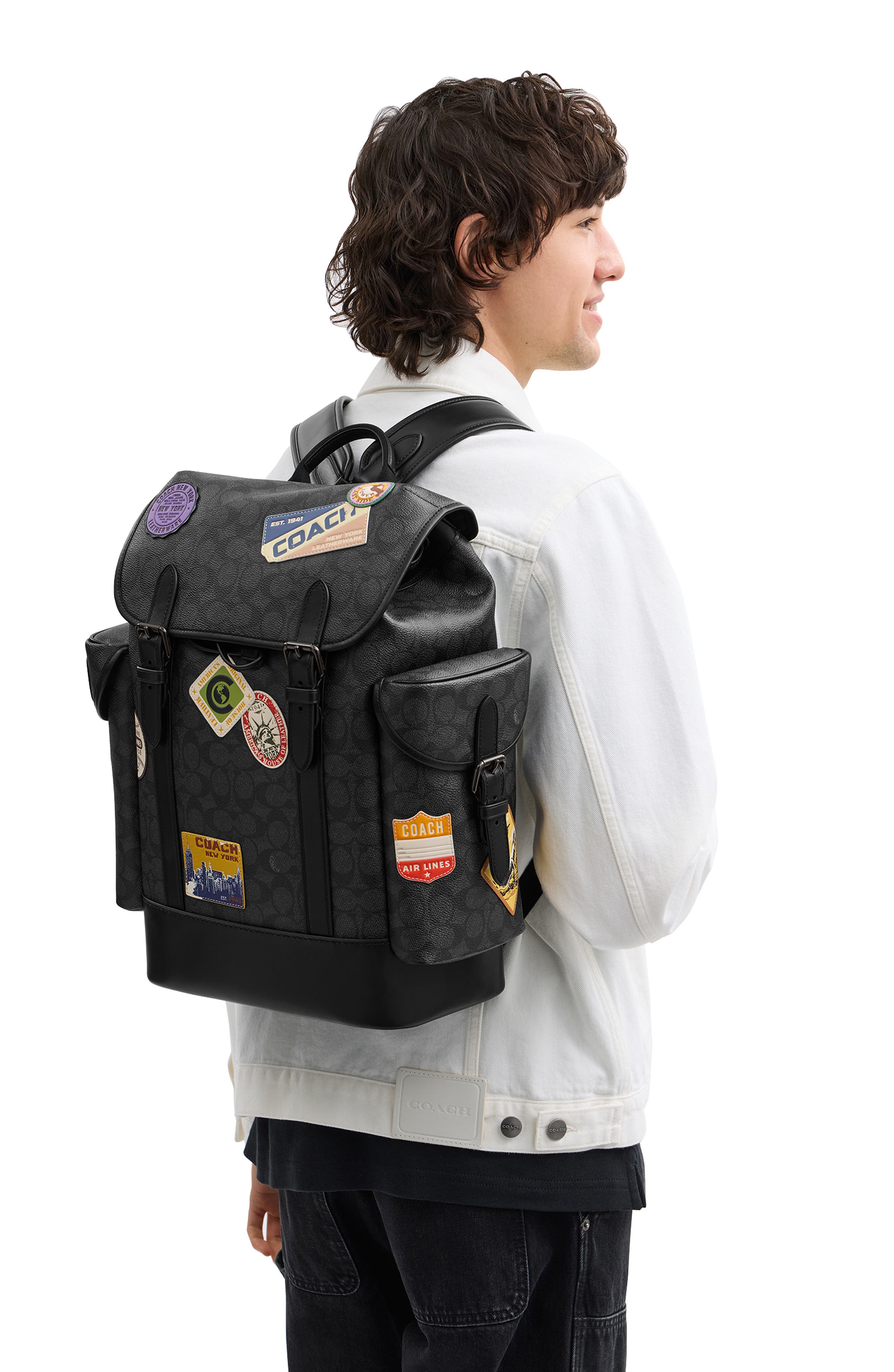 COACH Hitch Patch Embellished Signature Coated Canvas Backpack, Alternate, color, 