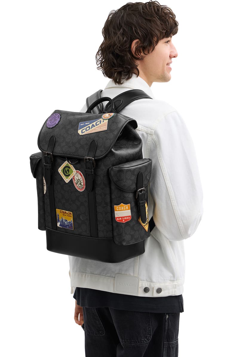 COACH Hitch Patch Embellished Signature Coated Canvas Backpack, Alternate, color,