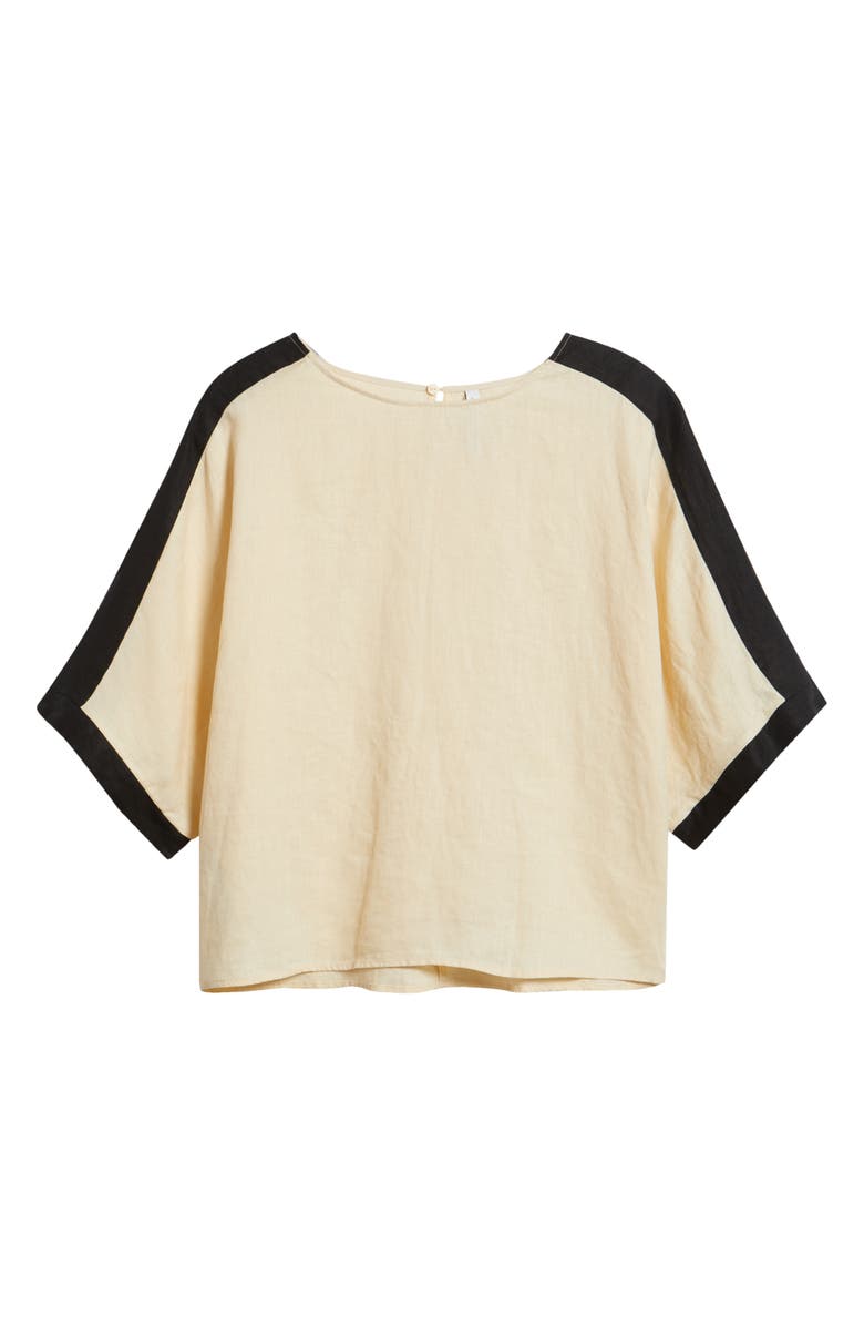 MANGO Contrast Detail Linen Top, Main, color, Ecru