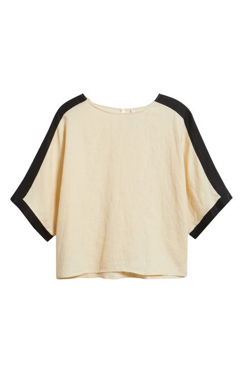 Contrast Detail Linen Top