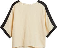 MANGO Contrast Detail Linen Top