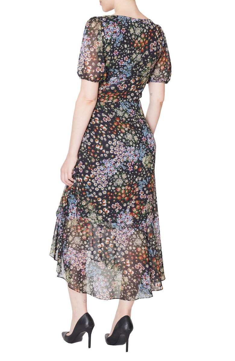 Julia Jordan Ruched Puff Sleeve High-Low Maxi Dress, Alternate, color, Black/Mult