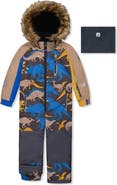 Deux par Deux Play Dinosaur Faux Fur Hood Fleece Neckwarmer One Piece Snowsuit