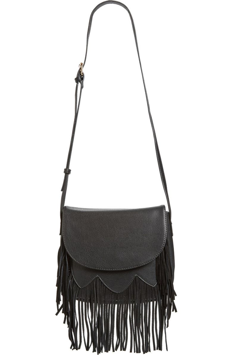 Sole Society 'Kerry' Fringe Faux Leather Crossbody Bag, Alternate, color, Black
