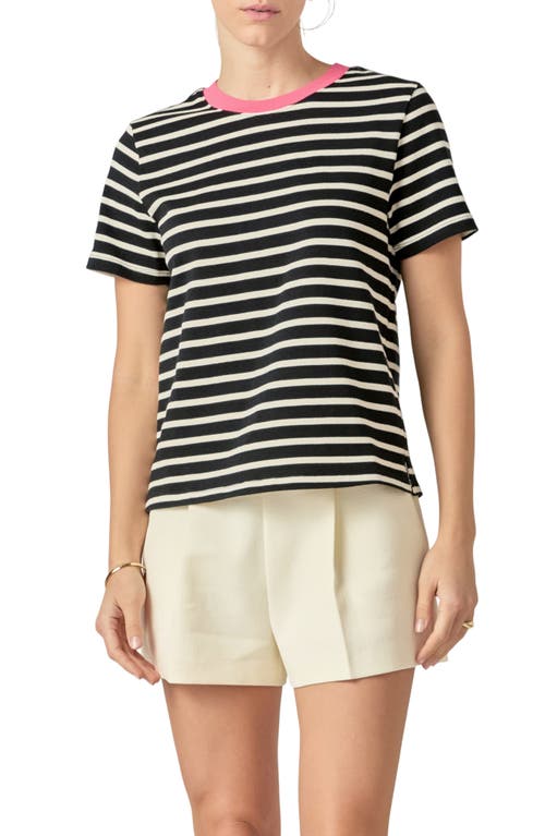 English Factory Contrast Crewneck Stripe T-shirt In Black/pink