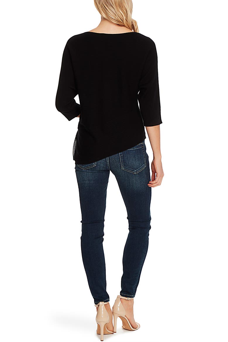 Twist Dolman Sleeve Ribbed Asymmetrical Top, Alternate, color, RICH BLACK
