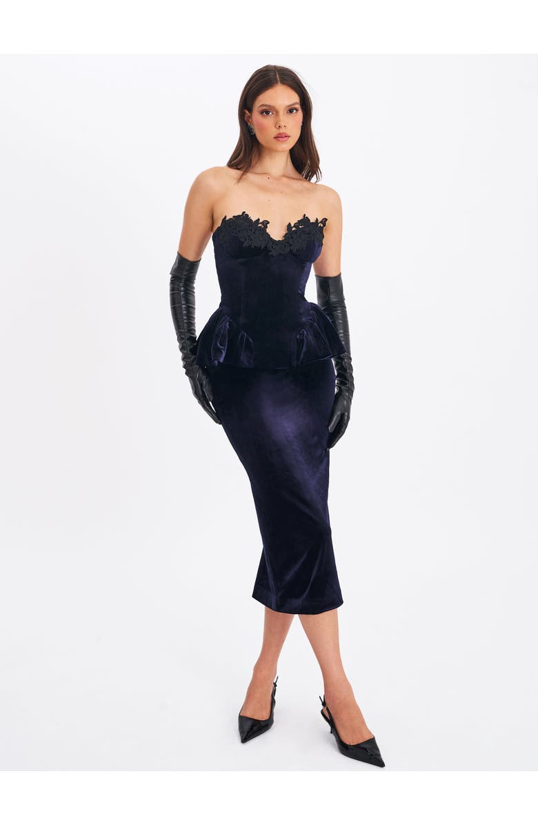 Miss Circle Pascha Lace Appliqué Strapless Peplum Maxi Dress, Alternate, color, Black