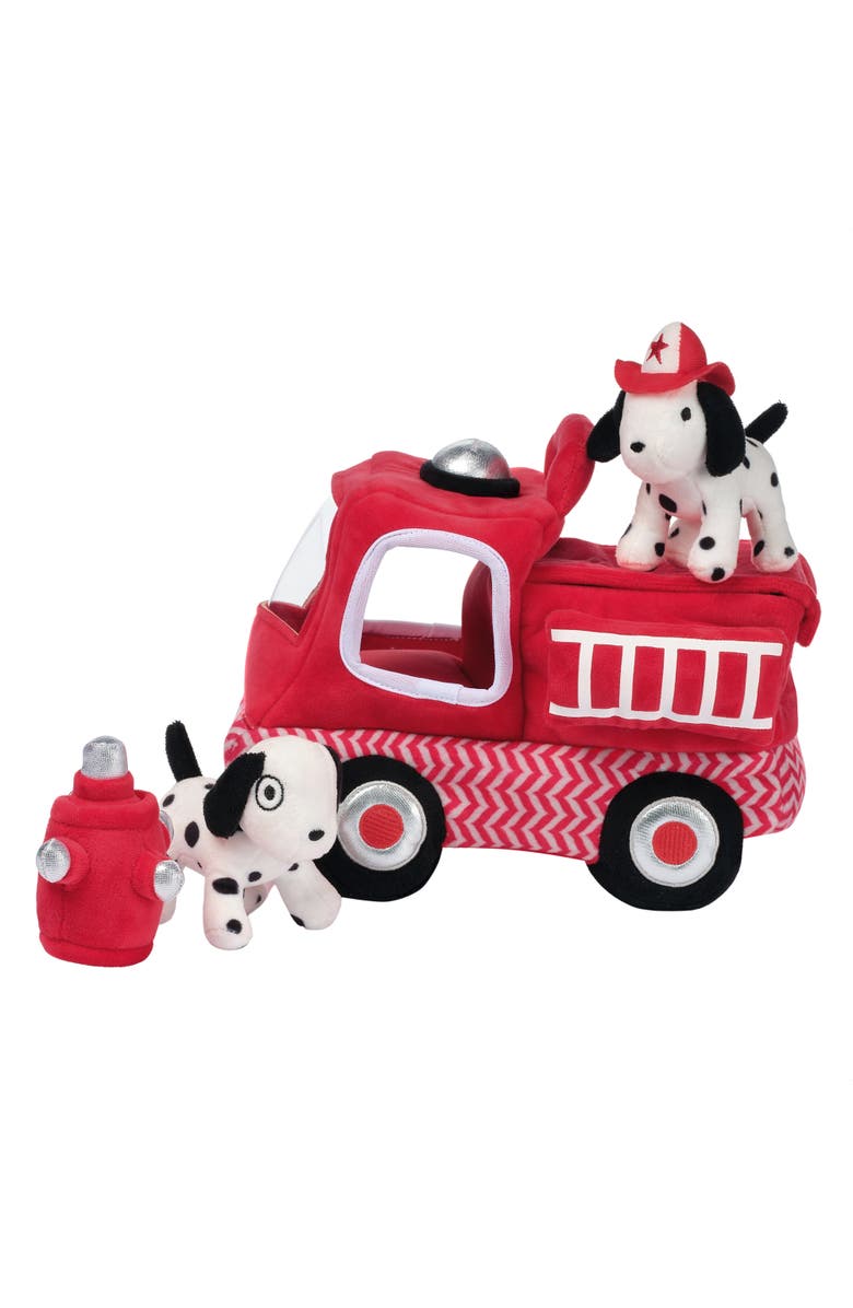 Lambs & Ivy Fire Truck 5pc Developmental Plush Soft Toy Interactive Play Set, Alternate, color, Red