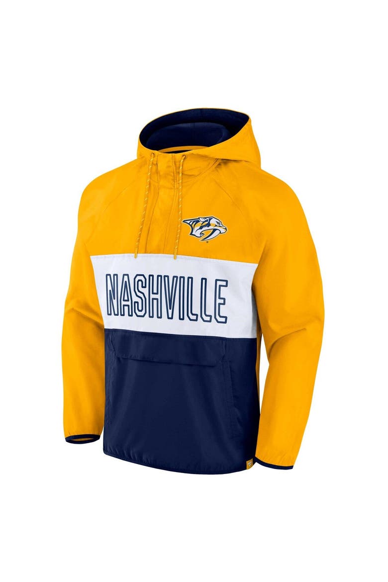 Men's Fanatics Branded Gold/Navy Nashville Predators Backhand Shooter Defender Anorak Raglan Hoodie Quarter-Zip Jacket, Alternate, color, Gold