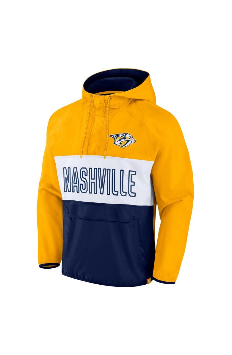 FANATICS Men's Fanatics Branded Gold/Navy Nashville Predators Backhand Shooter Defender Anorak Raglan Hoodie Quarter-Zip Jacket, Alternate, color, 