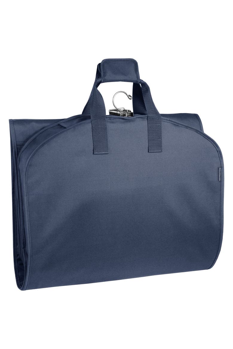 60" Premium Tri-Fold Travel Garment Bag with exterior pocket, Main, color, Navy