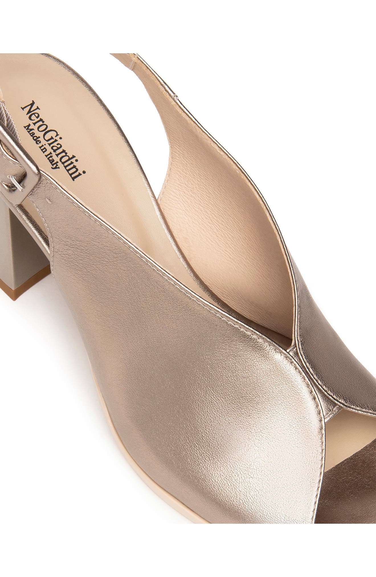 NeroGiardini Slingback Peep Toe Sandal, Alternate, color, Gold