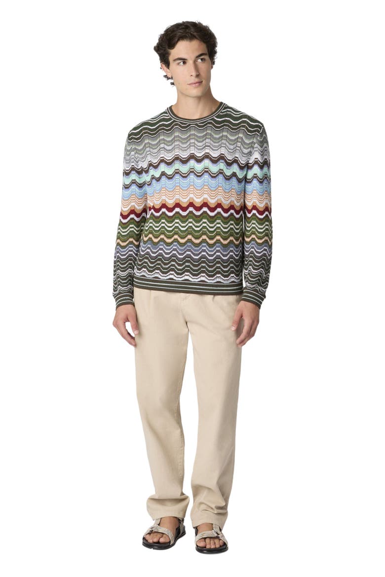 Crew-neck Cotton And Viscose Chevron Pullover With Greek Motif, Alternate, color, Multicoloured