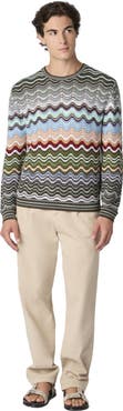 Missoni Crew-neck Cotton And Viscose Chevron Pullover With Greek Motif