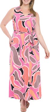 London Times Sleeveless Asymmetric Maxi Dress
