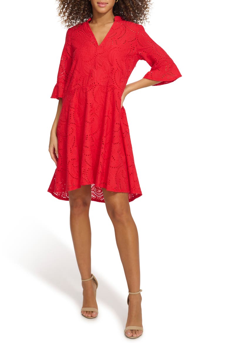 Embroidered Eyelet Tunic Dress, Main, color, POPPY