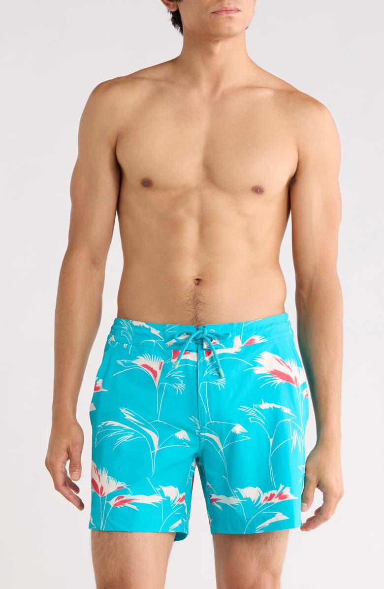 Tori Richard Fan Palm Swim Trunks, Main, color, Pool