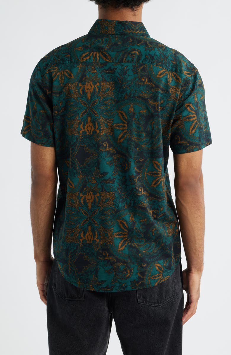 RVCA Sunup Short Sleeve Cotton Blend Button-Up Shirt, Alternate, color, Hunter Green