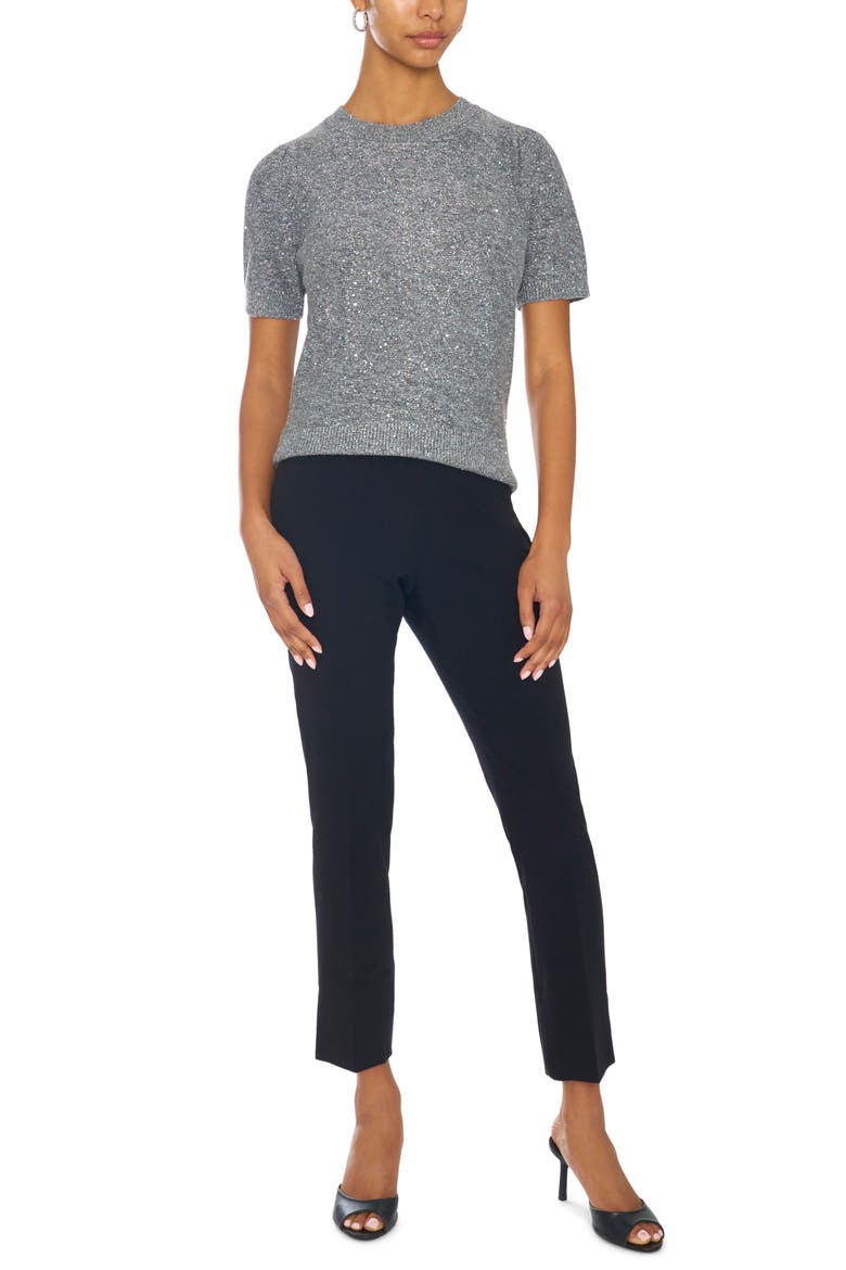 Sequin Puff Sleeve Crewneck Sweater, Alternate, color, MEDIUM HEATHER GREY