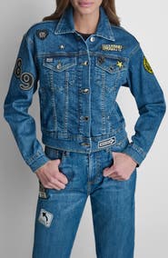 DKNY 1989 Pins & Patches Denim Trucker Jacket