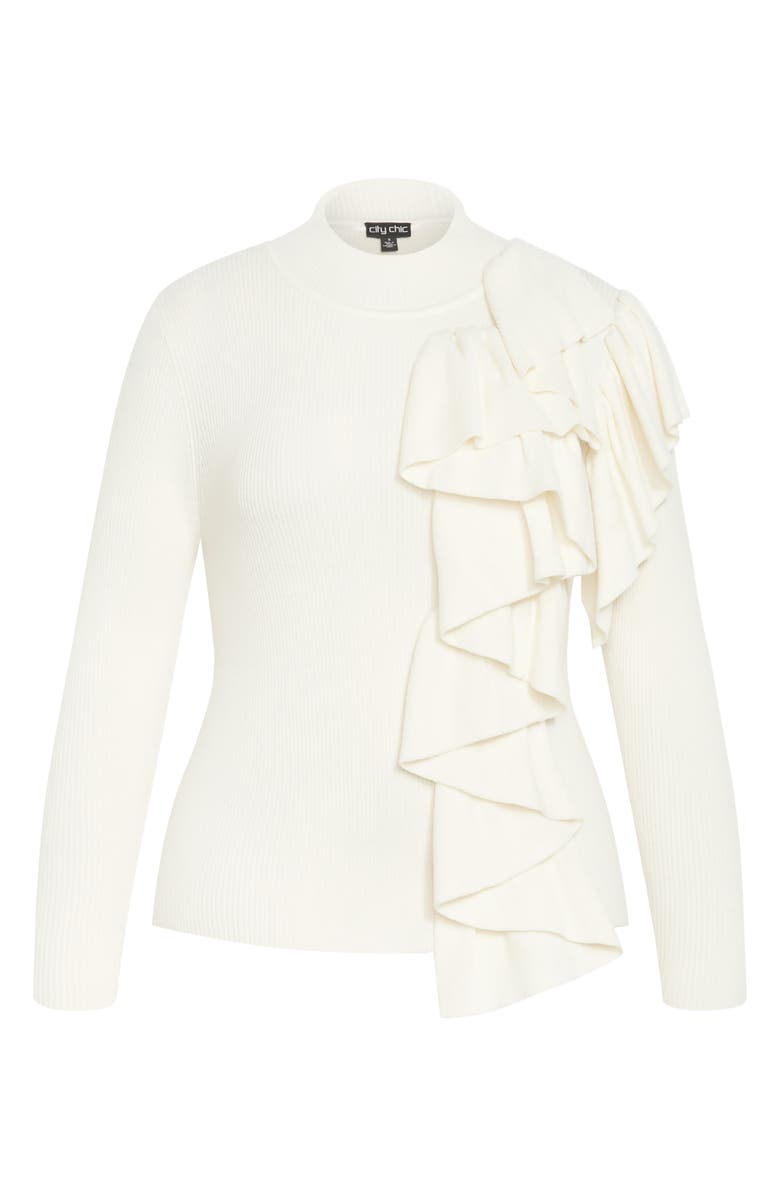 City Chic Helen Ruffle Knit Top, Alternate, color, Ivory