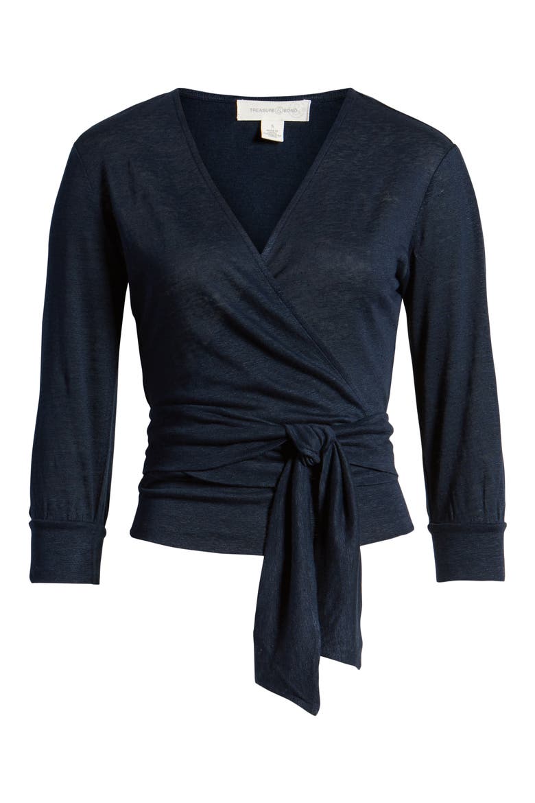Linen Knit Wrap Top, Alternate, color, NAVY NIGHT