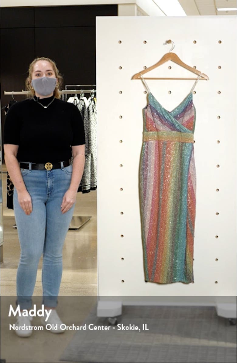 Meghan Sequin Stripe Faux Wrap Midi Dress, sales video thumbnail