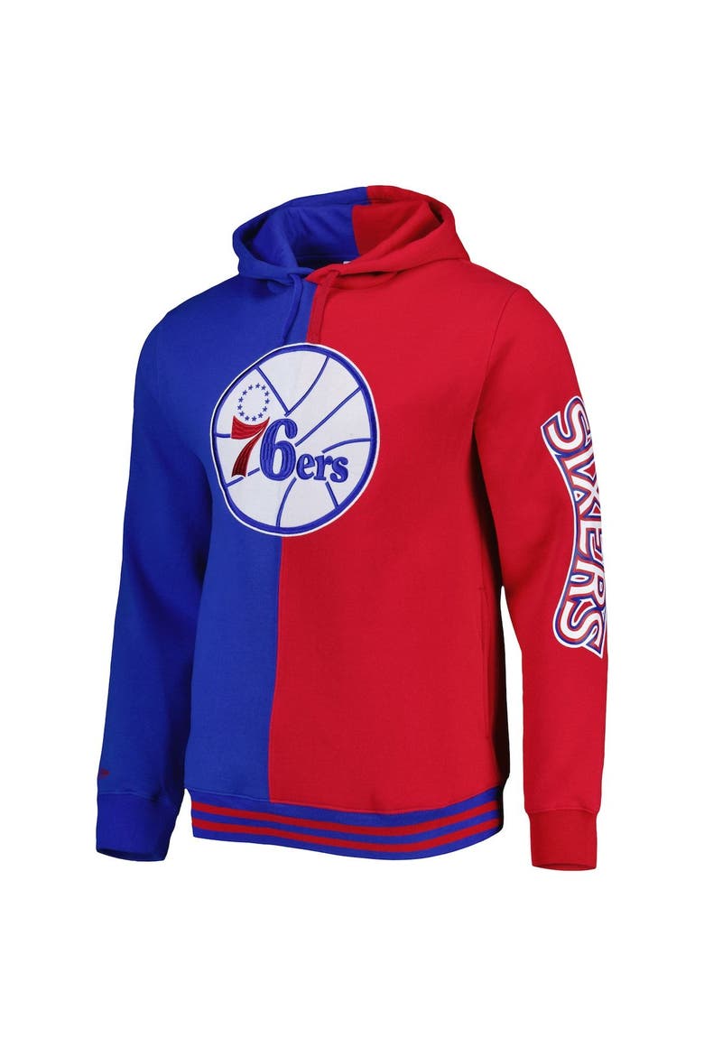 Men's Mitchell & Ness Royal/Red Philadelphia 76ers Hardwood Classics Split Pullover Hoodie, Alternate, color, Royal