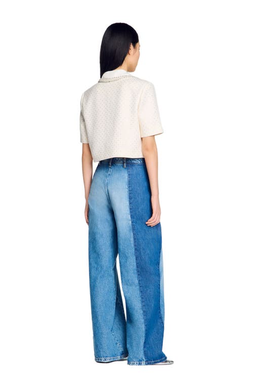 Sandro Short-sleeved Rhinestone Jacket In Ecru
