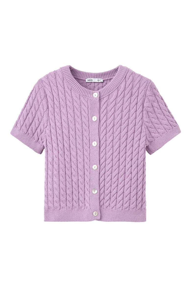 Short Sleeve Cable Stitch Cardigan, Alternate, color, LIGHT/PASTEL PURPLE