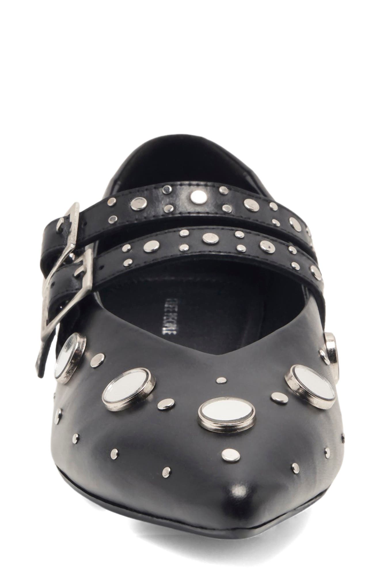 Free People Hall of Mirrors Pointed Toe Flat, Alternate, color, Black Leather