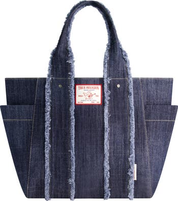 Frayed Handle Solid Denim Tote