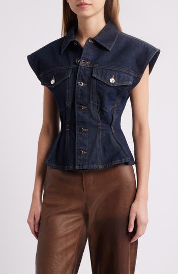 Frame The Nipped Denim Vest In Blue