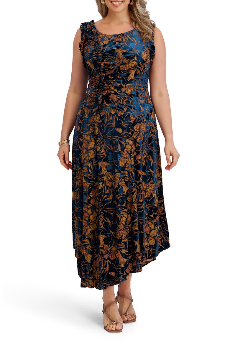 Velvet Mesh Burnout Maxi Dress, Main, color, GOLD/ TEAL