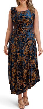 Kensie Velvet Mesh Burnout Maxi Dress