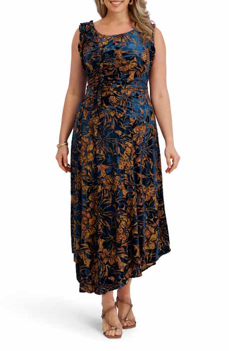 Velvet Mesh Burnout Maxi Dress