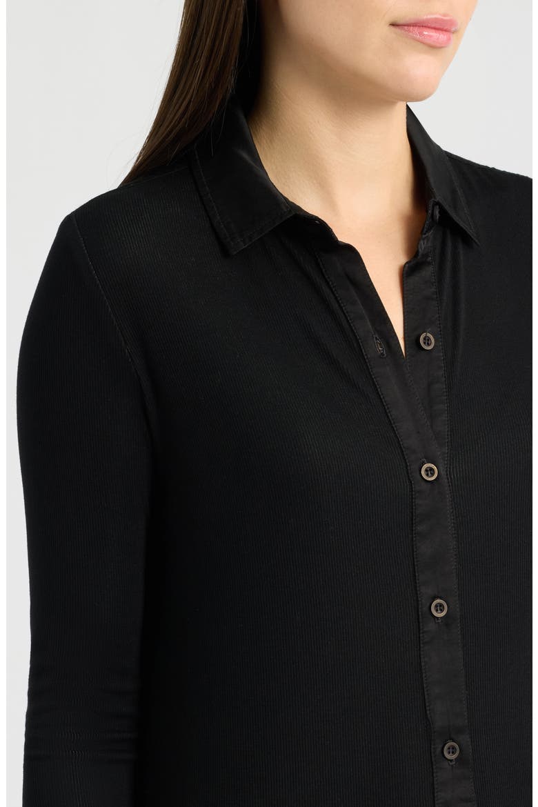 Front Button Long Sleeve Rib Midi Dress, Alternate, color, BLACK