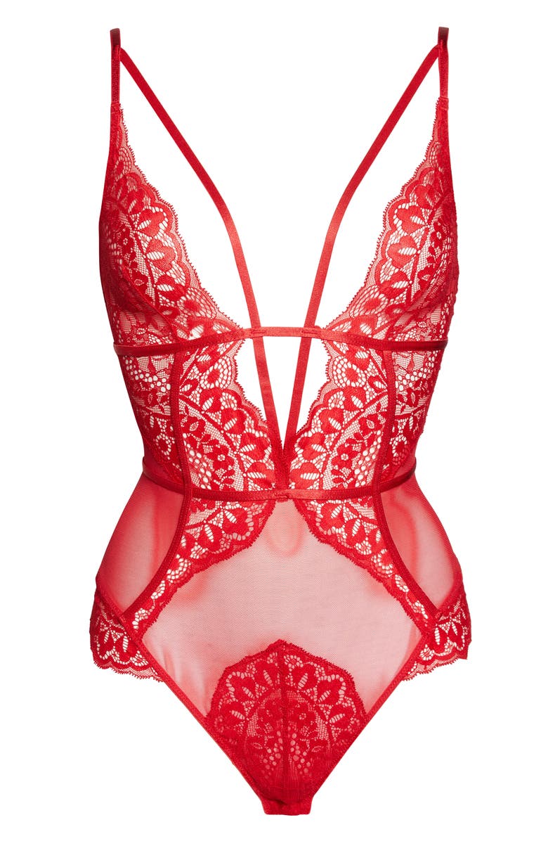 Hunkemöller Kiki Strappy Lace & Mesh Bodysuit, Alternate, color, 