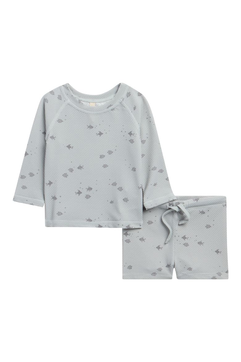 Kids' Finn Long Sleeve Piqué UPF 50+ Rashguard & Swim Trunks Set, Main, color, SKY