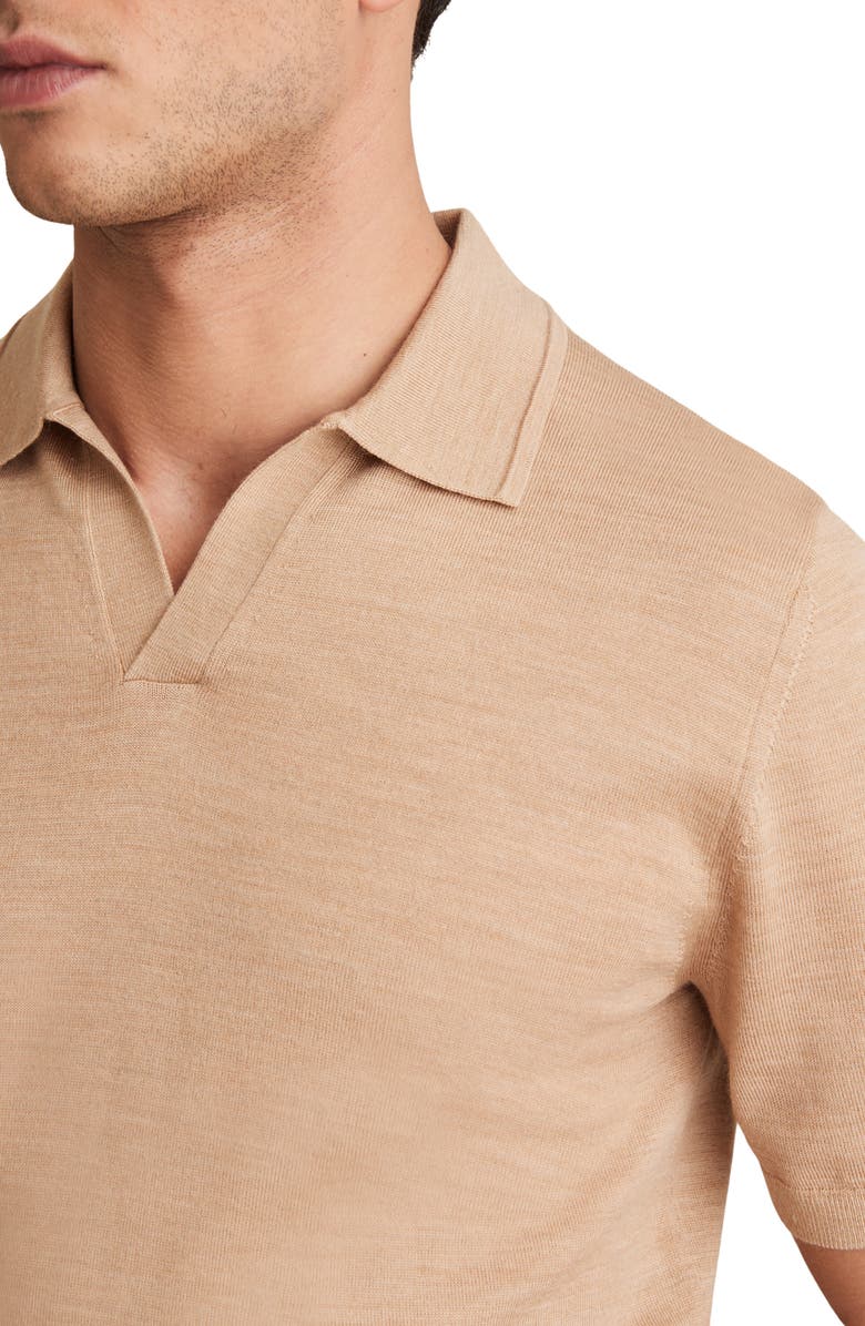 Reiss Duchie Short Sleeve Merino Wool Polo Sweater, Alternate, color, Camel Melange