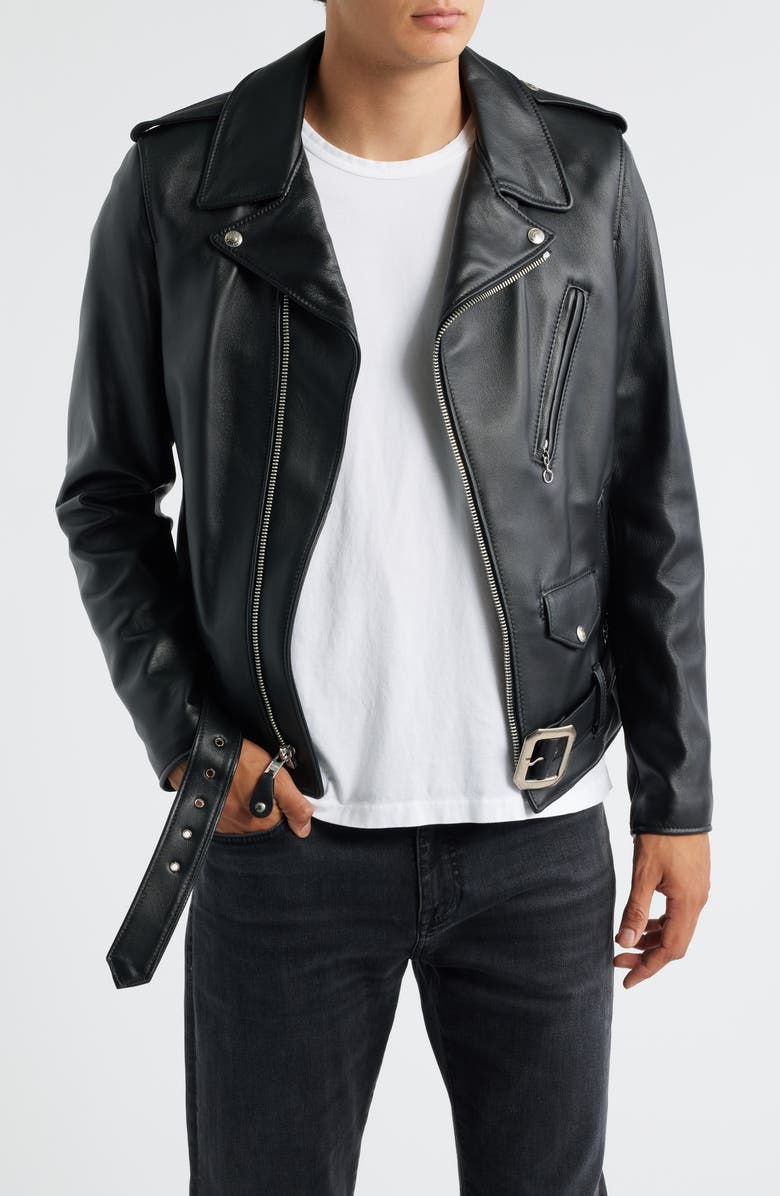 Schott NYC Leather Motorcycle Jacket, Main, color, Black