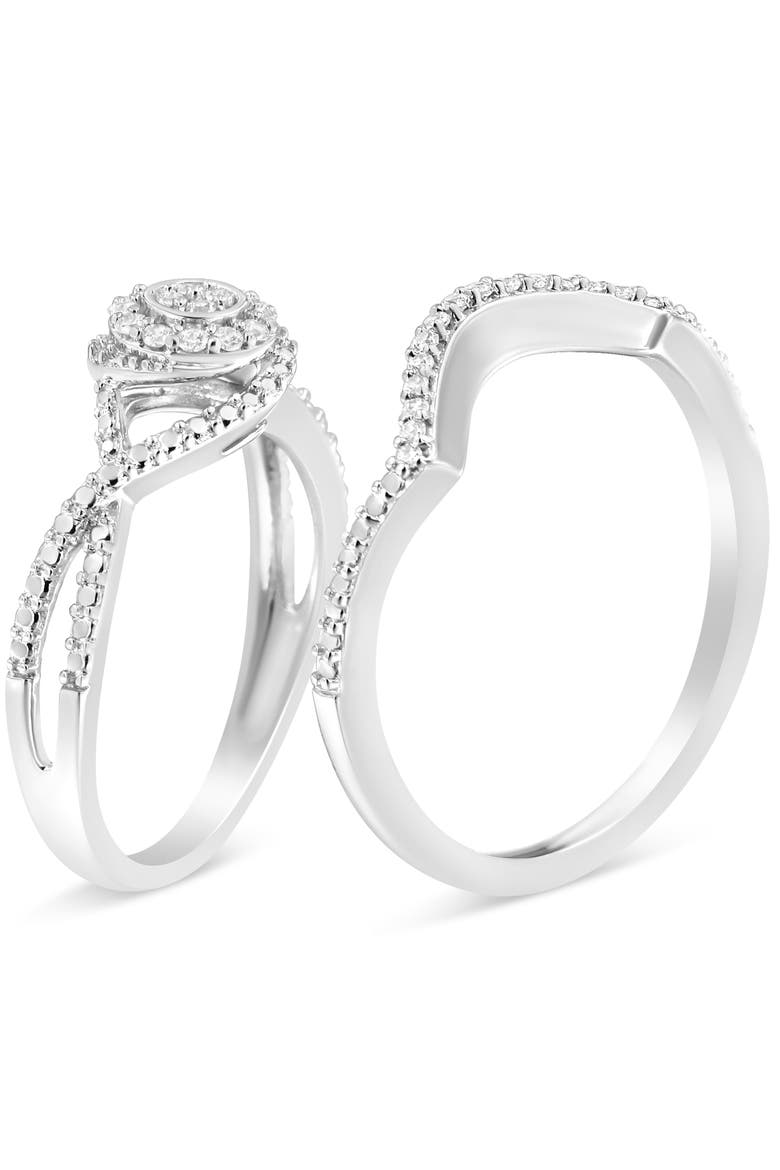 Silver 1/6 Cttw Diamond Composite Halo and Split Shank Bridal Ring Set, Alternate, color, White