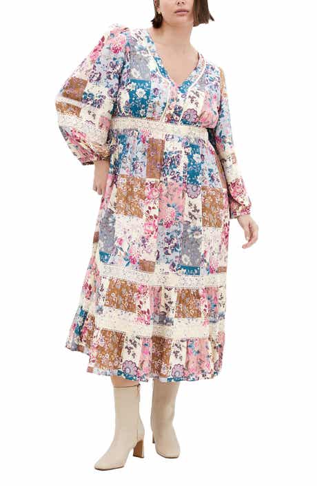 City Chic Florence Floral Long Sleeve Tiered Midi Dress