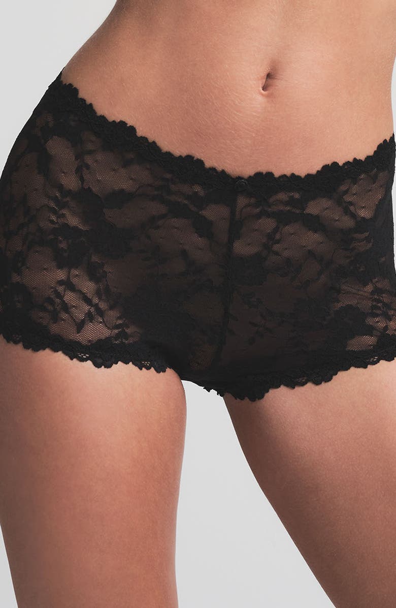 SKIMS Stretch Lace Boy Short, Main, color, Soot
