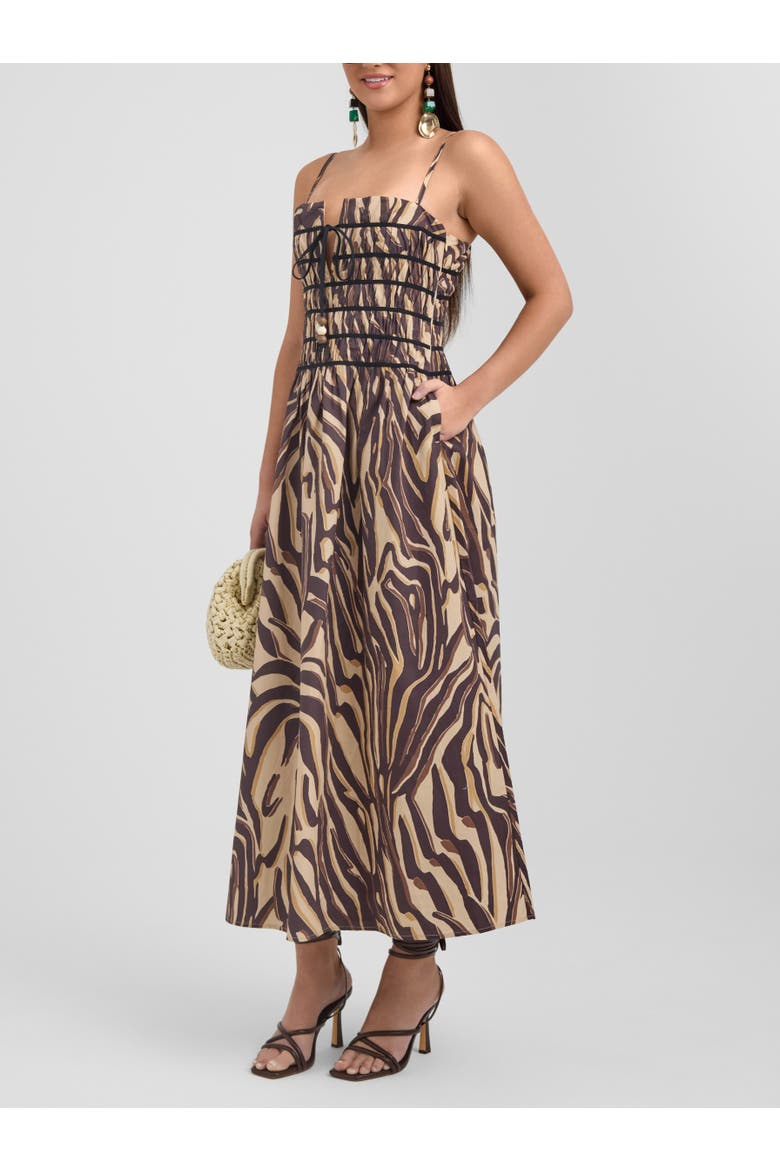Zerra Smocked Corset Maxi Dress, Alternate, color, Brown Abstract