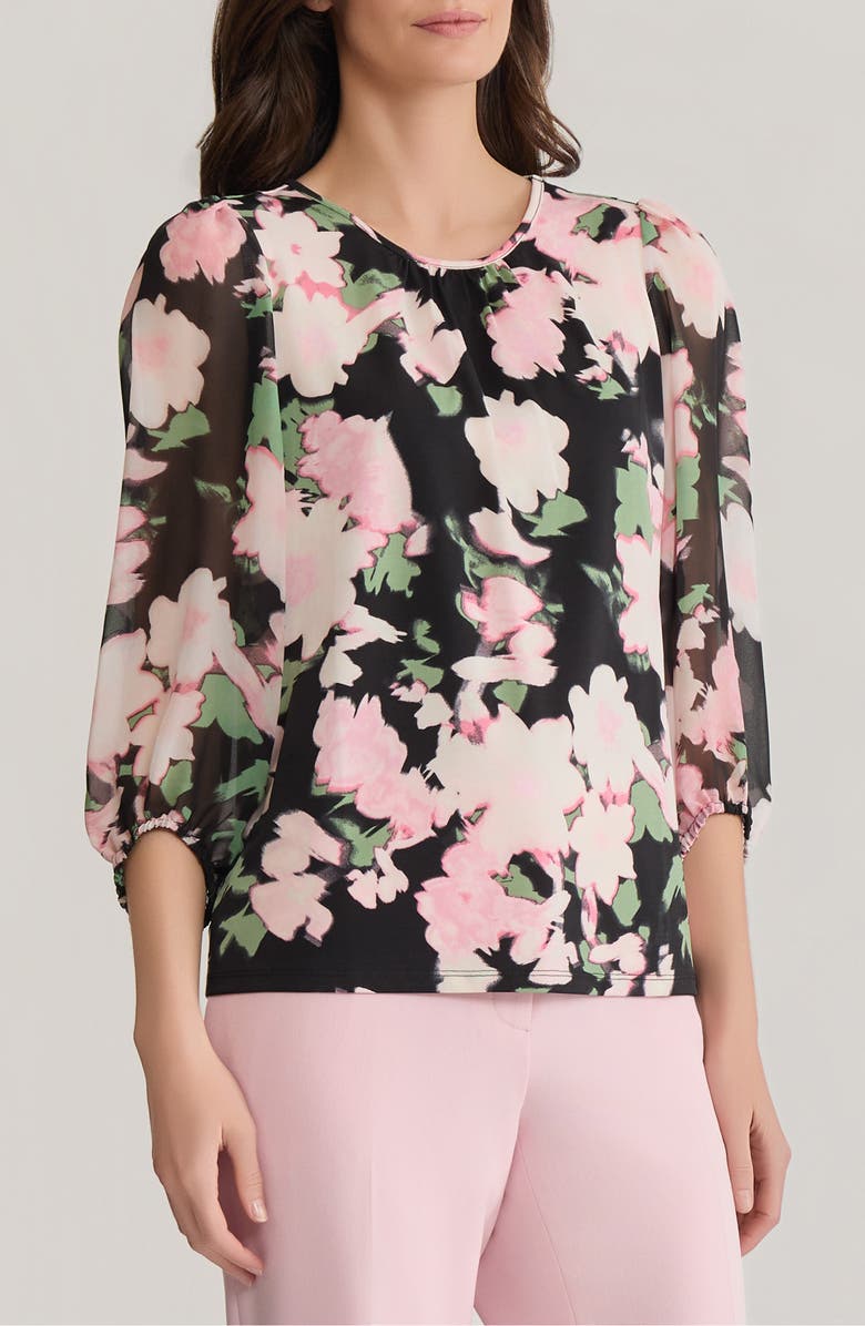 KASPER Floral Shirred Neck Top, Alternate, color, 