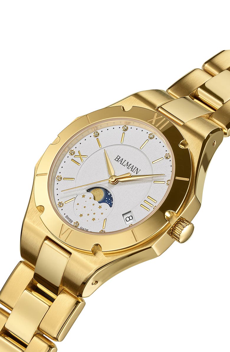 BALMAIN WATCHES Be Balmain Diamond Moon Phase Bracelet Watch, 33mm, Alternate, color, Yellow Gold Pvd Coating
