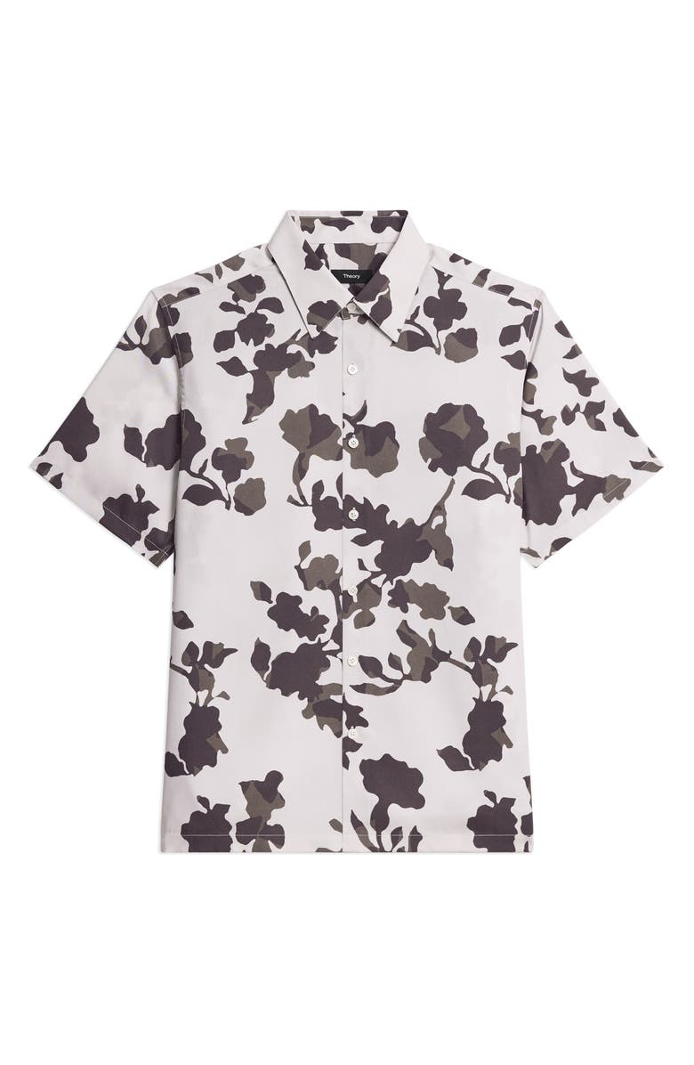 Theory Irving Floral Short Sleeve Button-Up Shirt, Alternate, color, Silver Cloud Multi - 2Oy