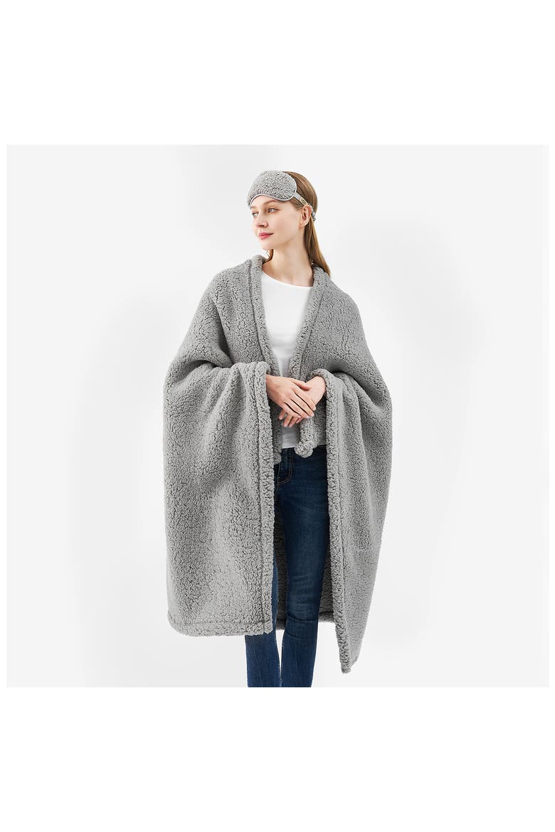 Original Faux Shearling Throw Blanket & Eye Mask Sleep Set, Alternate, color, SEAL