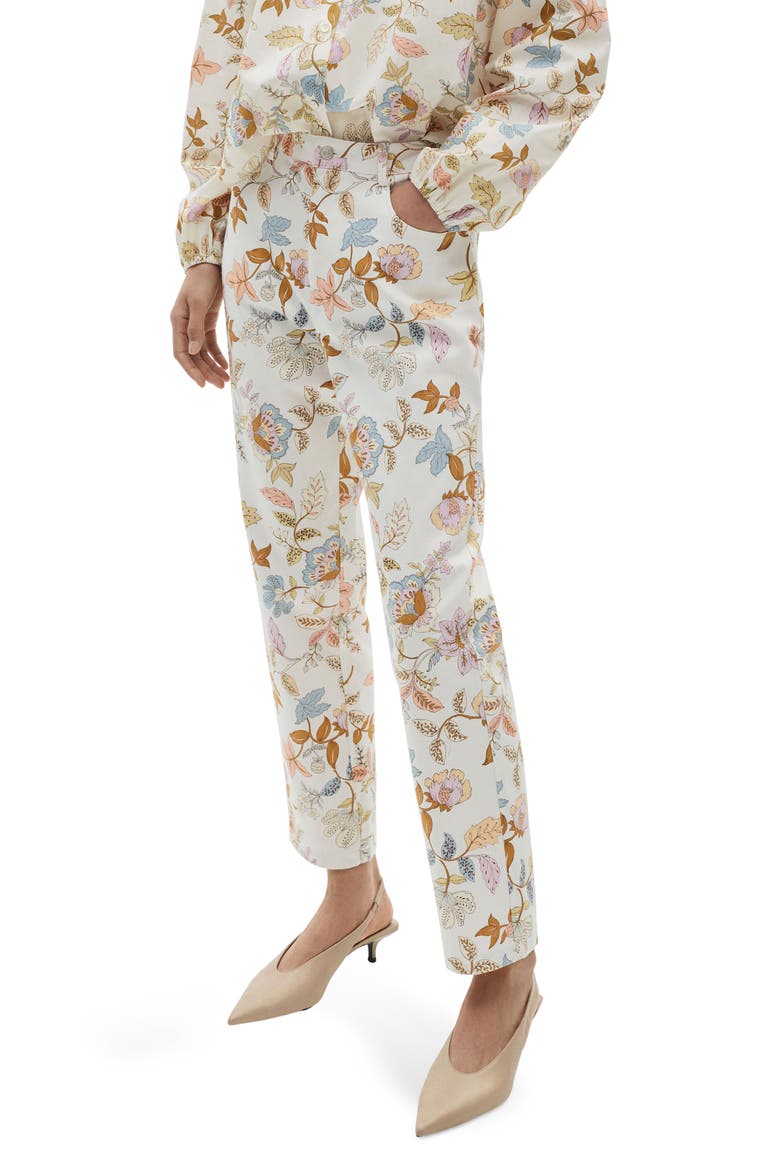 Floral Straight Leg Pants, Main, color, ECRU